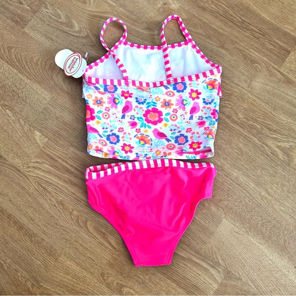 New!! Wonder Nation adorable 2 piece swimming suit w cute floral top n ruffles